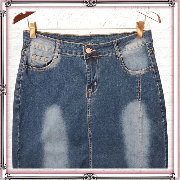 Blue Denim Midi Jean Skirt Size XL - Picture 3 of 9
